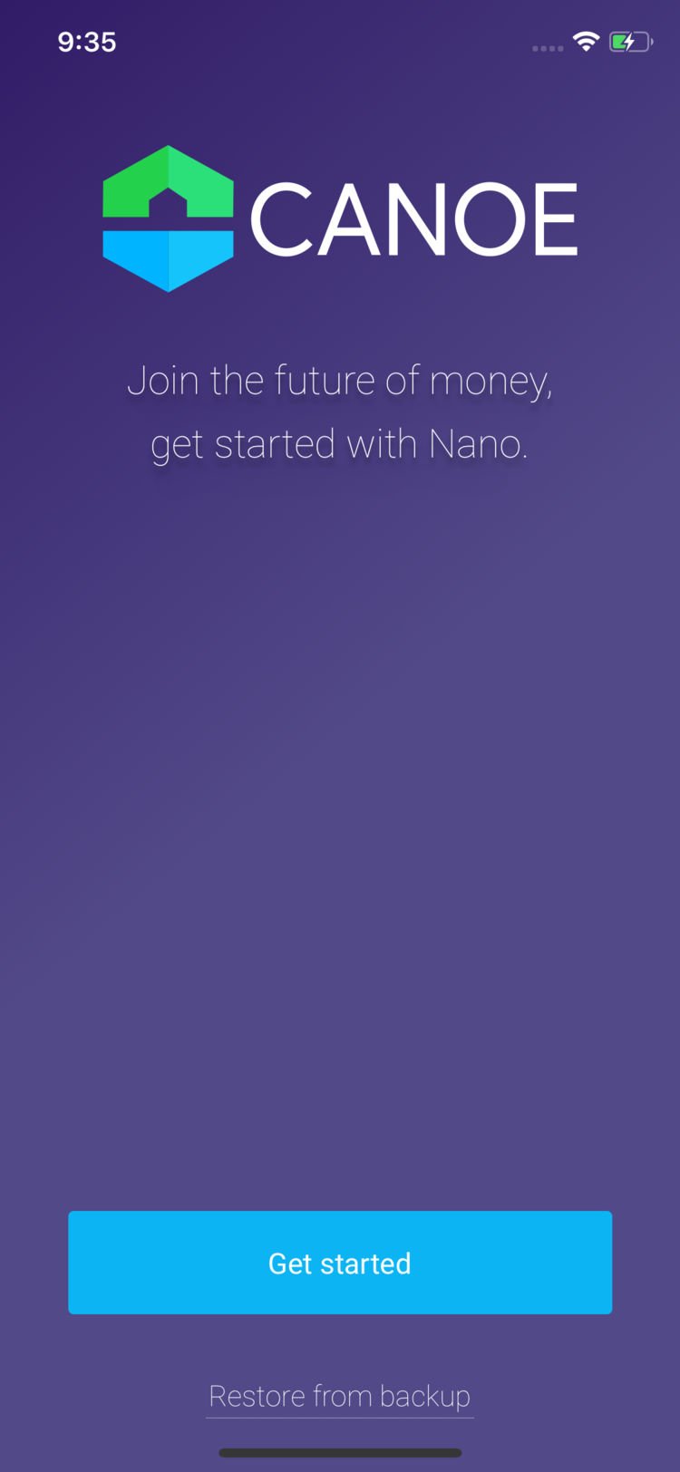 Canoe Nano wallet for iOS Cover screen of the Canoe wallet