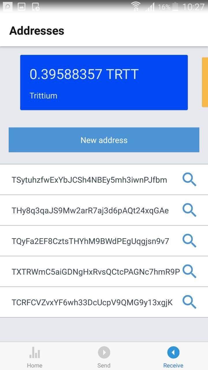 Trittium app - receive screen