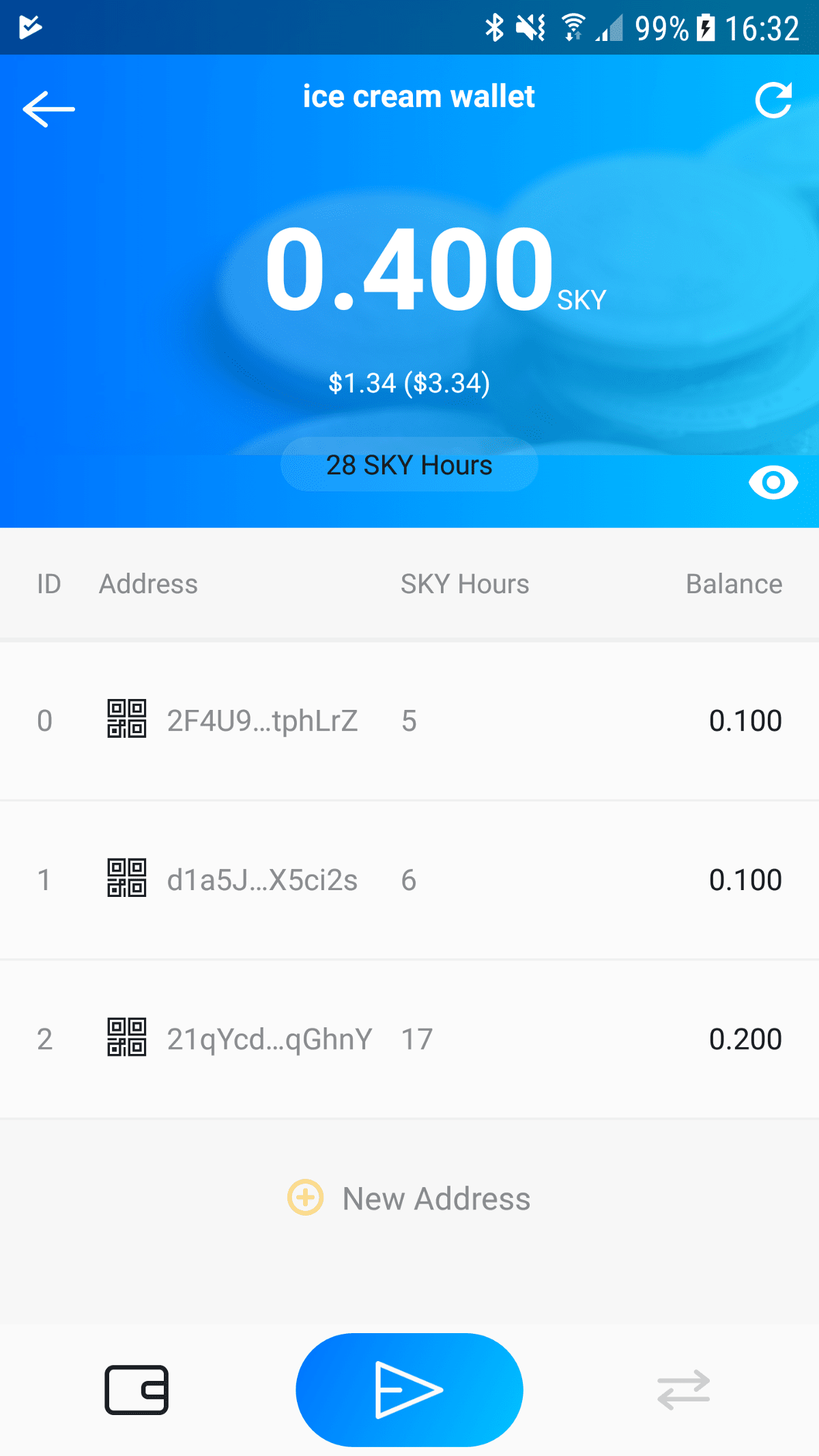 Skycoin for Android, Version 1.1.1, August 20, 2018 Skycoin app transactions